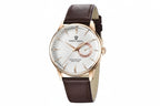 PAGANI DESIGN PD-1654 40mm watch with white dial rose gold case and brown leather strap front view