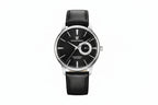 PAGANI DESIGN PD-1654 40mm watch with black dial silver case and black leather strap front view