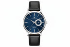 PAGANI DESIGN PD-1654 40mm watch with blue dial silver case and black leather strap front view