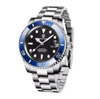 Pagani Design PD-1661 black dial with blue rotating bezel, stainless steel bracelet