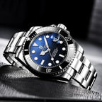 Pagani Design PD-1661 blue dial catching light on a textured surface, applied lume markers