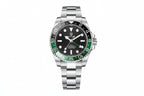 PAGANI DESIGN PD-1662 GMT watch with black dial green and black bezel and steel bracelet front