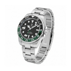 PAGANI DESIGN PD-1662 GMT watch with black dial green and black bezel angled side view thumbnail