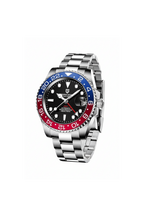 PAGANI DESIGN PD-1662 GMT men's watch with black dial and red blue Pepsi bezel angled side view