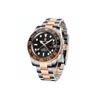 PAGANI DESIGN PD-1662 GMT watch with black dial brown bezel two-tone rose gold case angled view