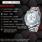 PAGANI DESIGN PD-1662A GMT men's watch with green textured dial and steel bracelet front view