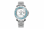 PAGANI DESIGN PD-1662A GMT men's watch with white dial and tiffany blue bezel jubilee bracelet front view
