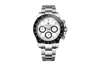 PAGANI DESIGN PD-1664 chronograph watch with white panda dial and black bezel stainless steel bracelet front view
