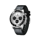 PAGANI DESIGN PD-1664 chronograph watch with white dial silver case and black rubber strap thumbnail