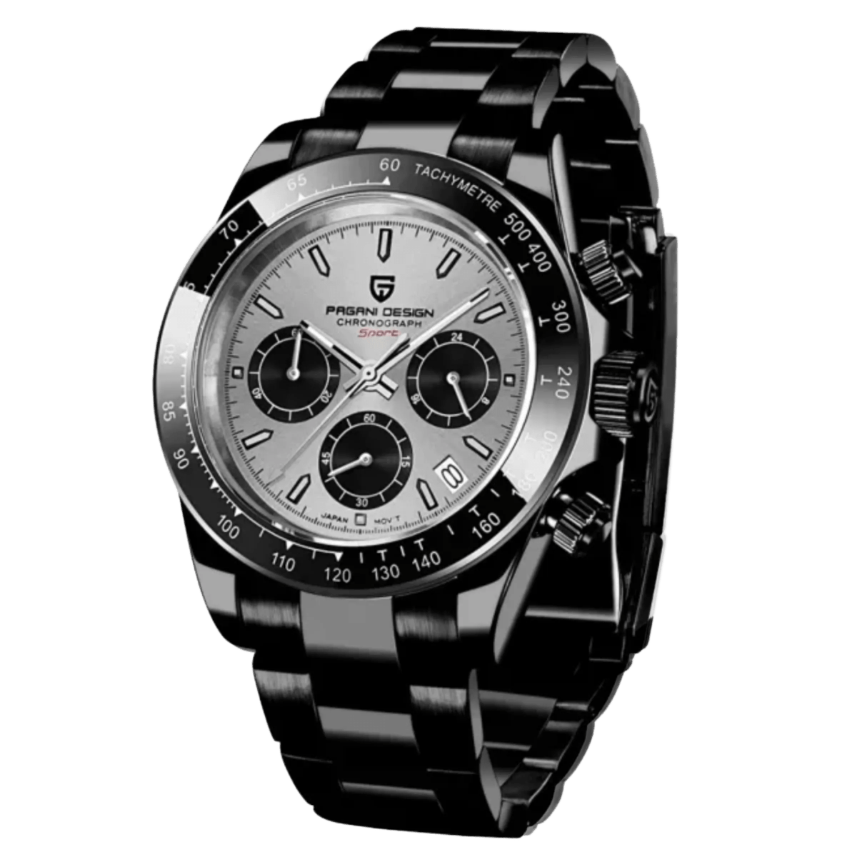 Pagani Design PD-1664 chronograph watch with all black gray dial