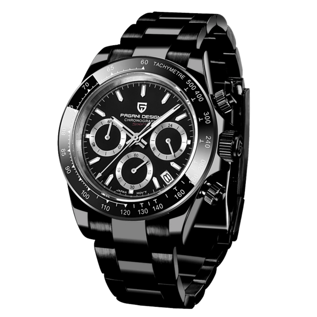 Pagani Design PD-1664 chronograph watch with all black dial