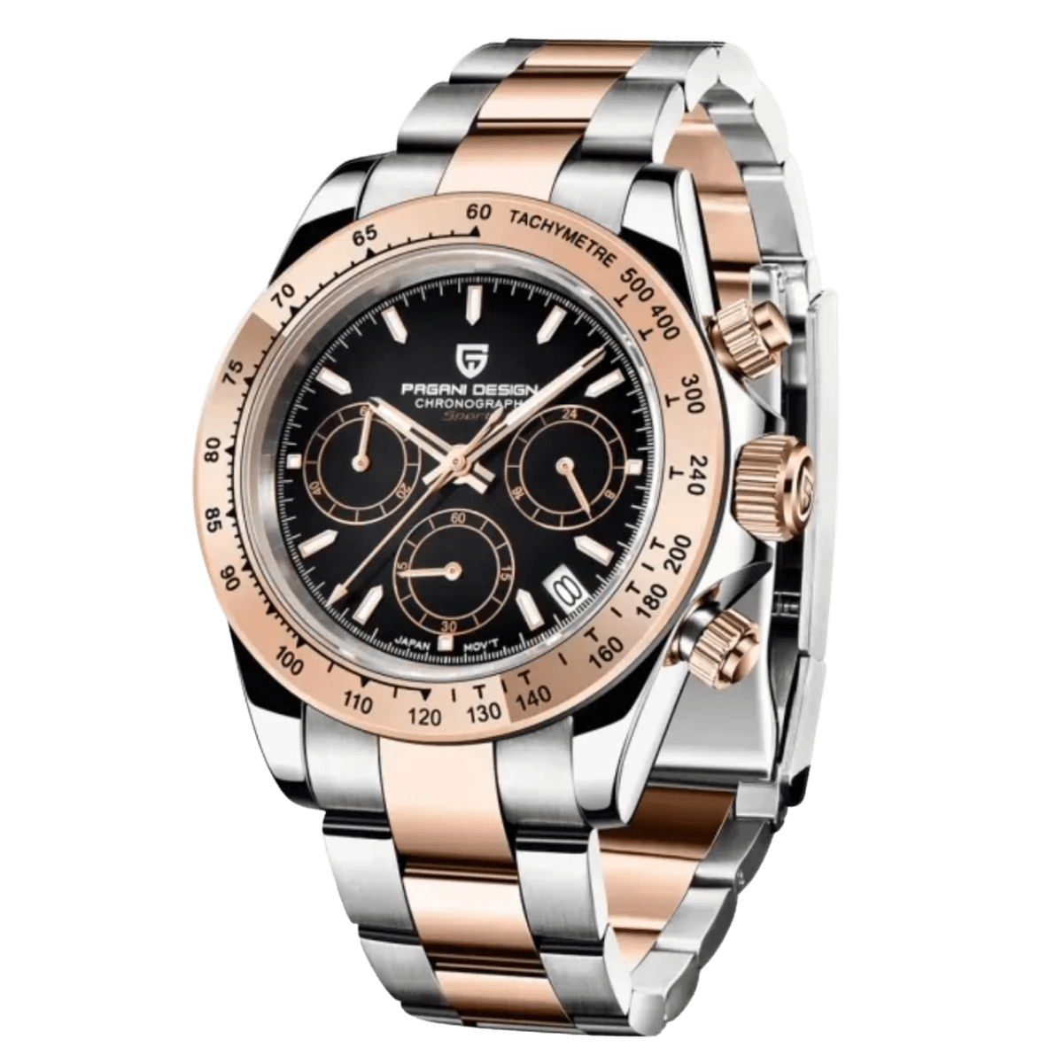 Pagani Design PD-1664 chronograph watch with gold black dial