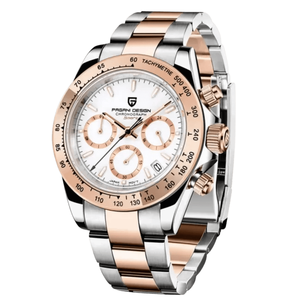 Pagani Design PD-1664 chronograph watch with gold white dial