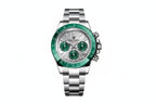PAGANI DESIGN PD-1664 chronograph watch with silver dial green subdials and green bezel front view