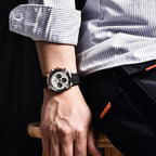 PAGANI Design PD-1664 chronograph with meteorite dial worn on wrist with striped shirt