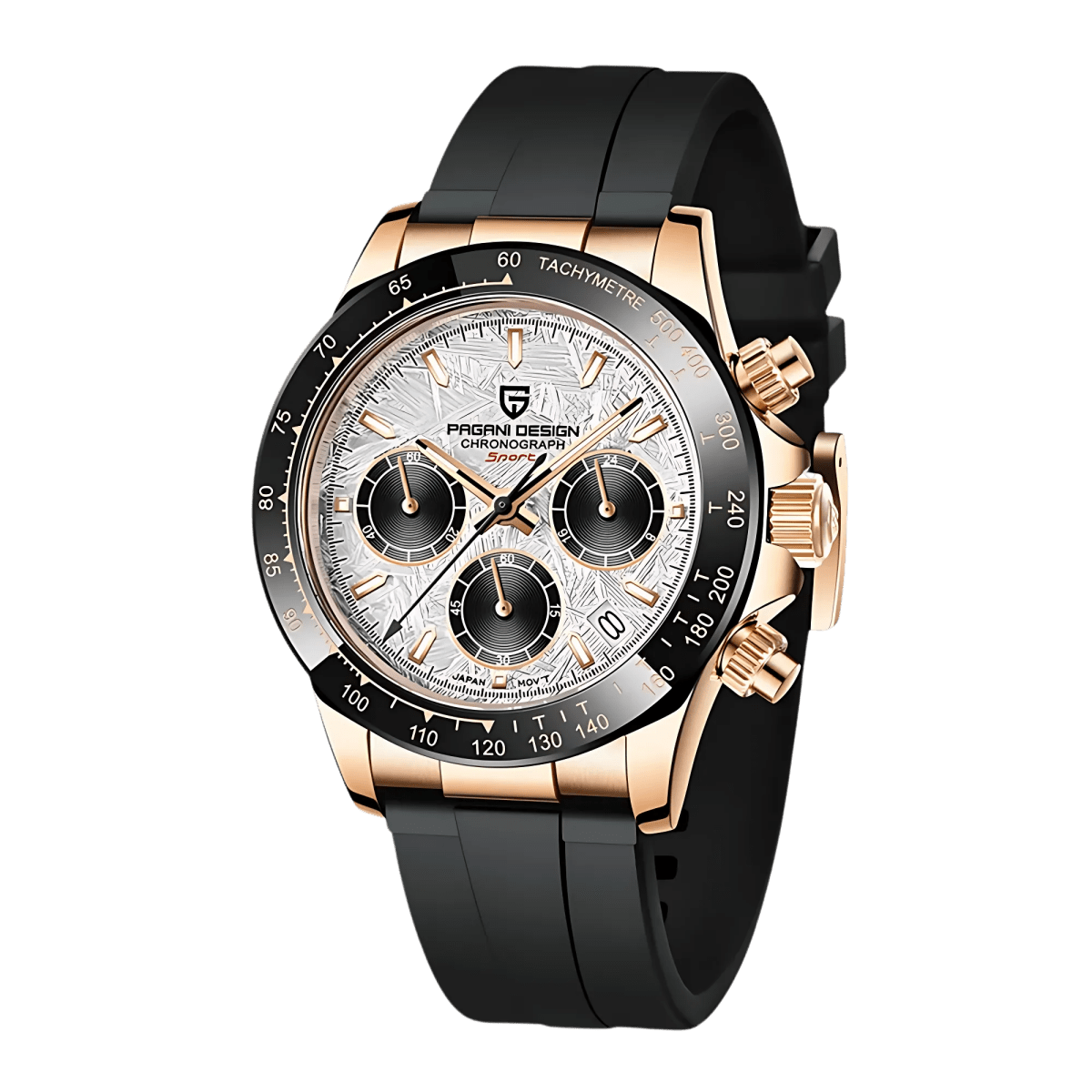 Pagani Design PD-1664 chronograph rubber strap watch with gold white dial