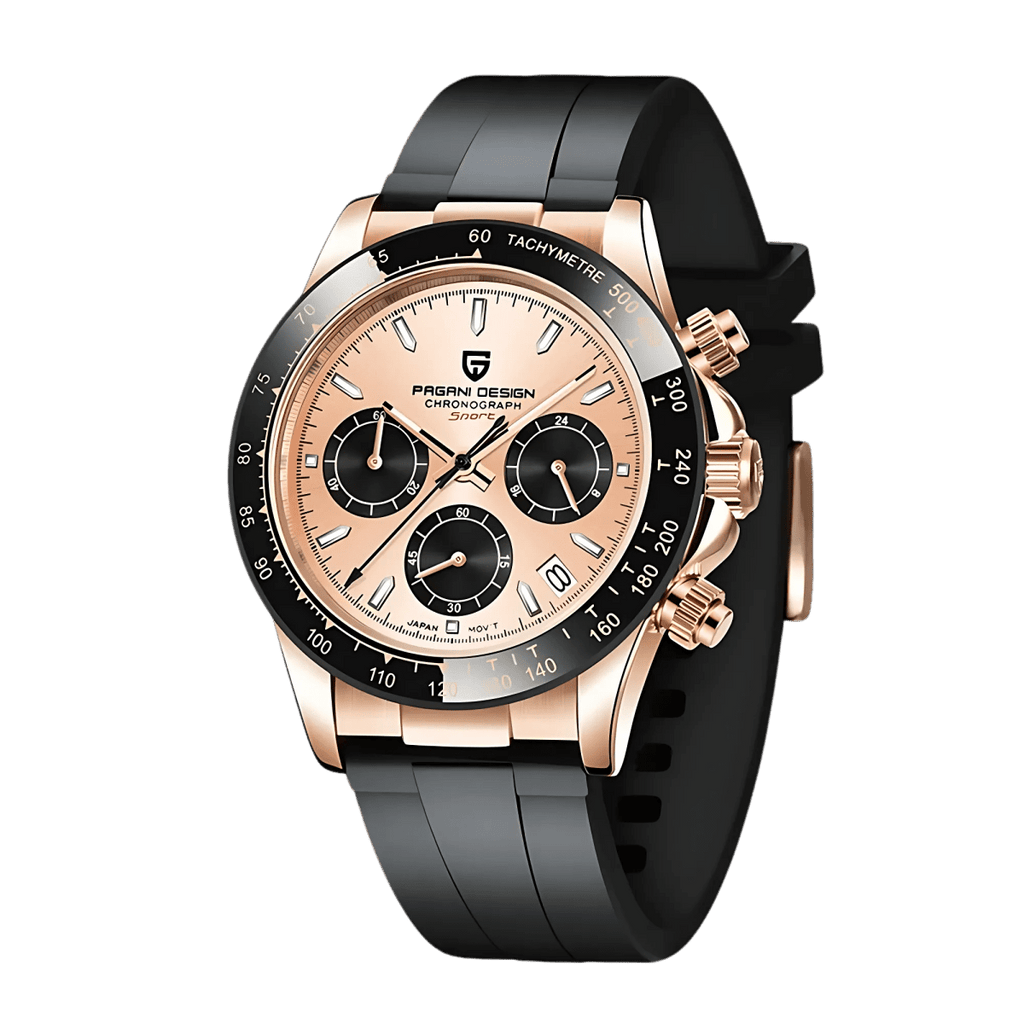 Pagani Design PD-1664 chronograph rubber strap watch with gold dial