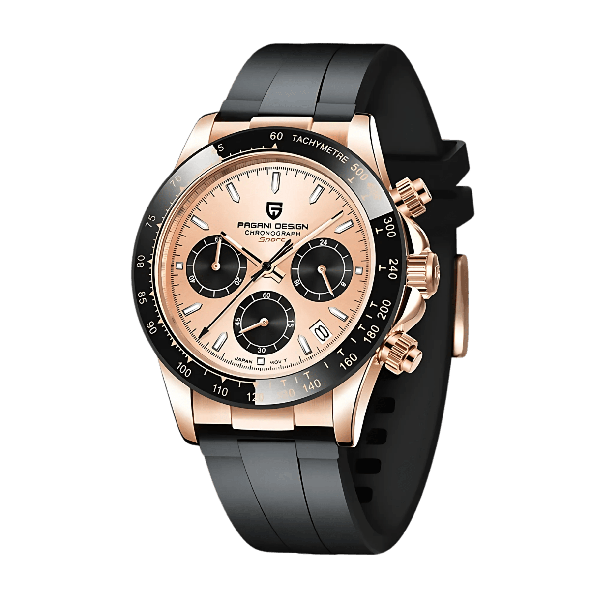 Pagani Design PD-1664 chronograph rubber strap watch with gold dial