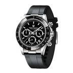 Pagani Design PD-1664 chronograph rubber strap watch with rubber black dial