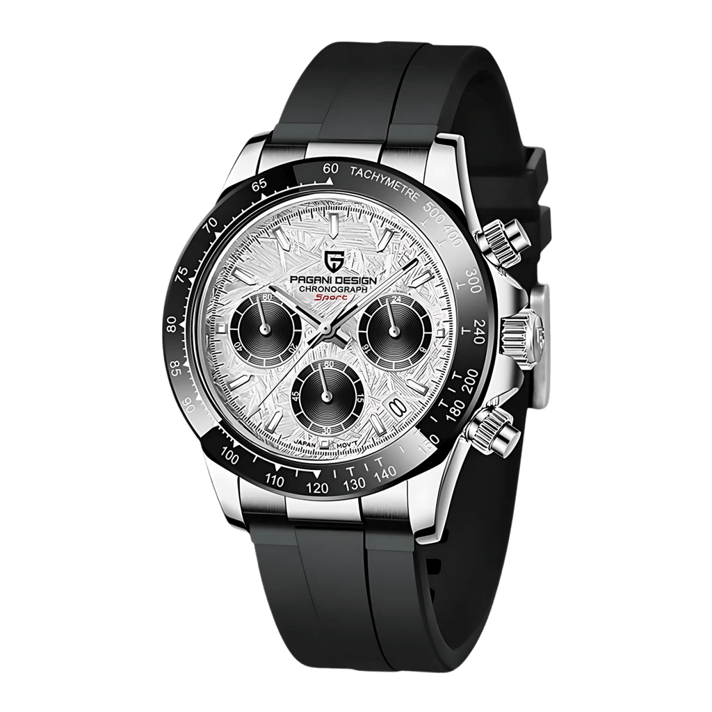 Pagani Design PD-1664 chronograph rubber strap watch with white dial