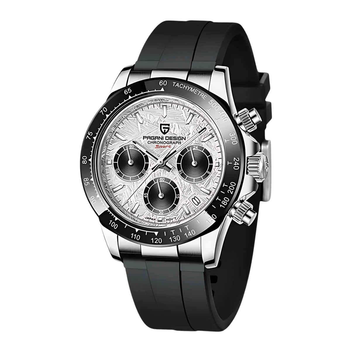 Pagani Design PD-1664 chronograph rubber strap watch with white dial