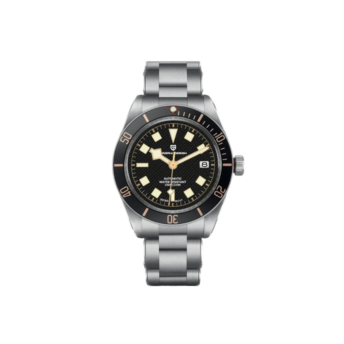 PAGANI DESIGN PD-1671 automatic diver watch with black dial and black bezel, front view