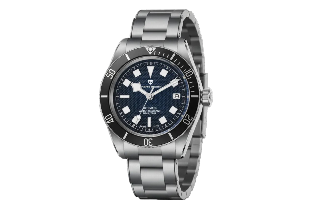PAGANI DESIGN PD-1671 automatic diver watch with blue dial, three-quarter side view