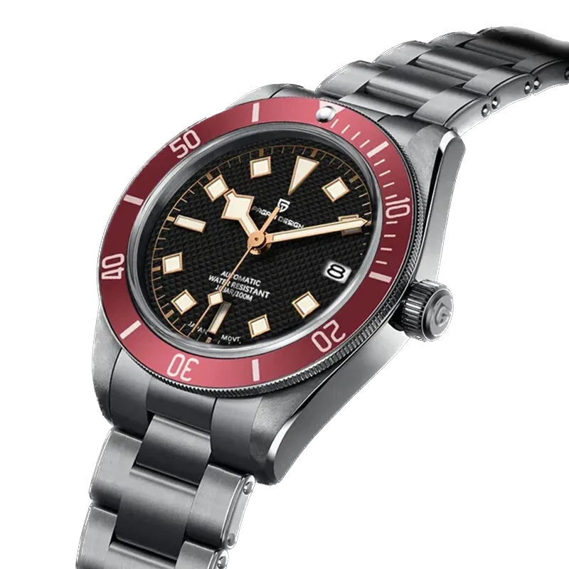 PAGANI DESIGN PD-1671 automatic diver watch thumbnail with black dial and red bezel