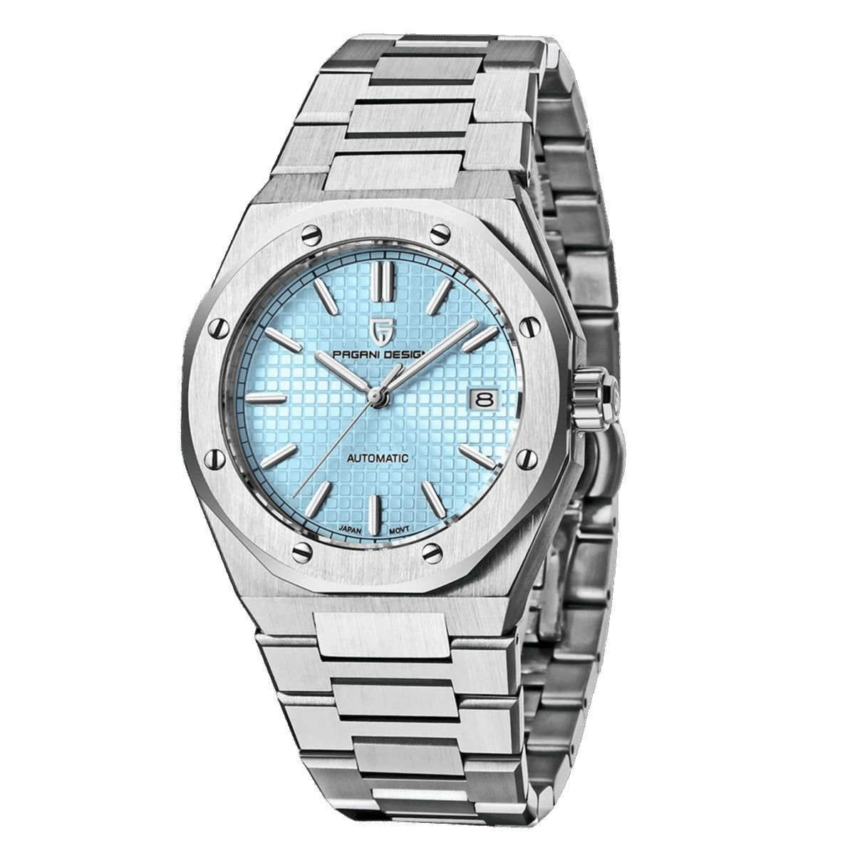 Pagani Design PD-1673 sky blue dial with octagonal screwed bezel and integrated steel bracelet