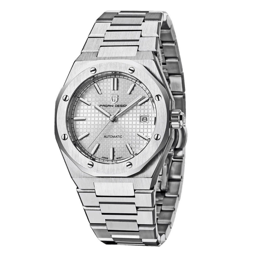 Pagani Design PD-1673 white waffle dial with octagonal stainless steel case and integrated bracelet
