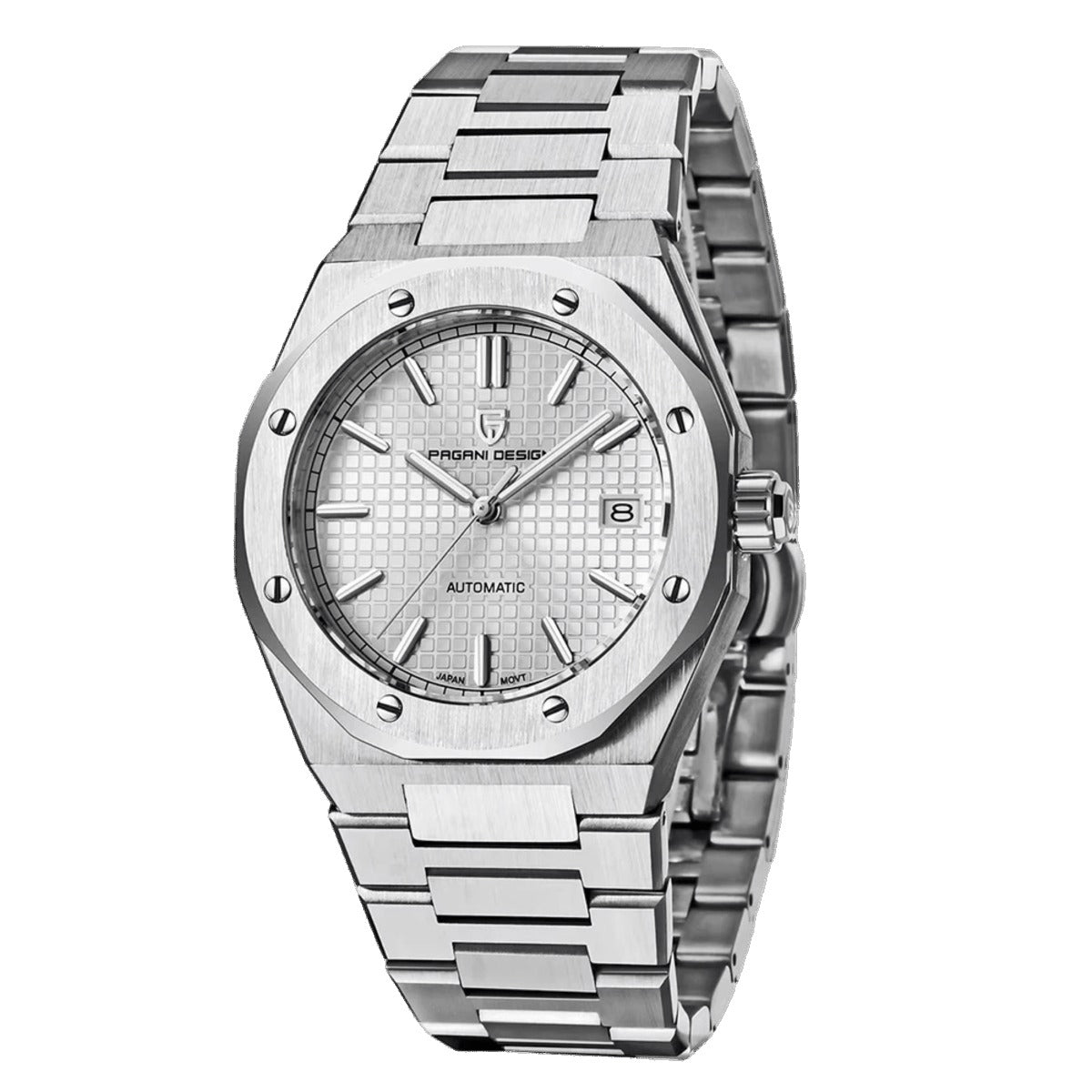 Pagani Design PD-1673 white waffle dial with octagonal stainless steel case and integrated bracelet