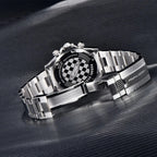 Pagani Design PD-1676 chequered-flag engraved caseback with the folding bracelet clasp