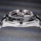 Pagani Design PD-1676 side profile showing the polished case flank and tachymetre bezel edge