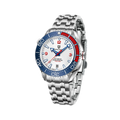 PAGANI DESIGN PD-1679 automatic watch with white dial blue bezel and red rubber strap detail