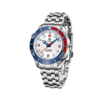 PAGANI DESIGN PD-1679 automatic watch with white dial blue bezel and red rubber strap detail