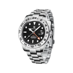 PAGANI DESIGN PD-1682 GMT Explorer II with black dial and steel jubilee bracelet front view