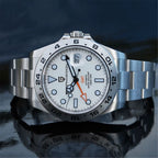 PAGANI Design PD-1682 GMT Explorer II watch with white dial orange GMT hand and steel bracelet