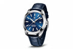 PAGANI DESIGN PD-1688 men's watch with blue textured dial and blue leather strap angled detail view