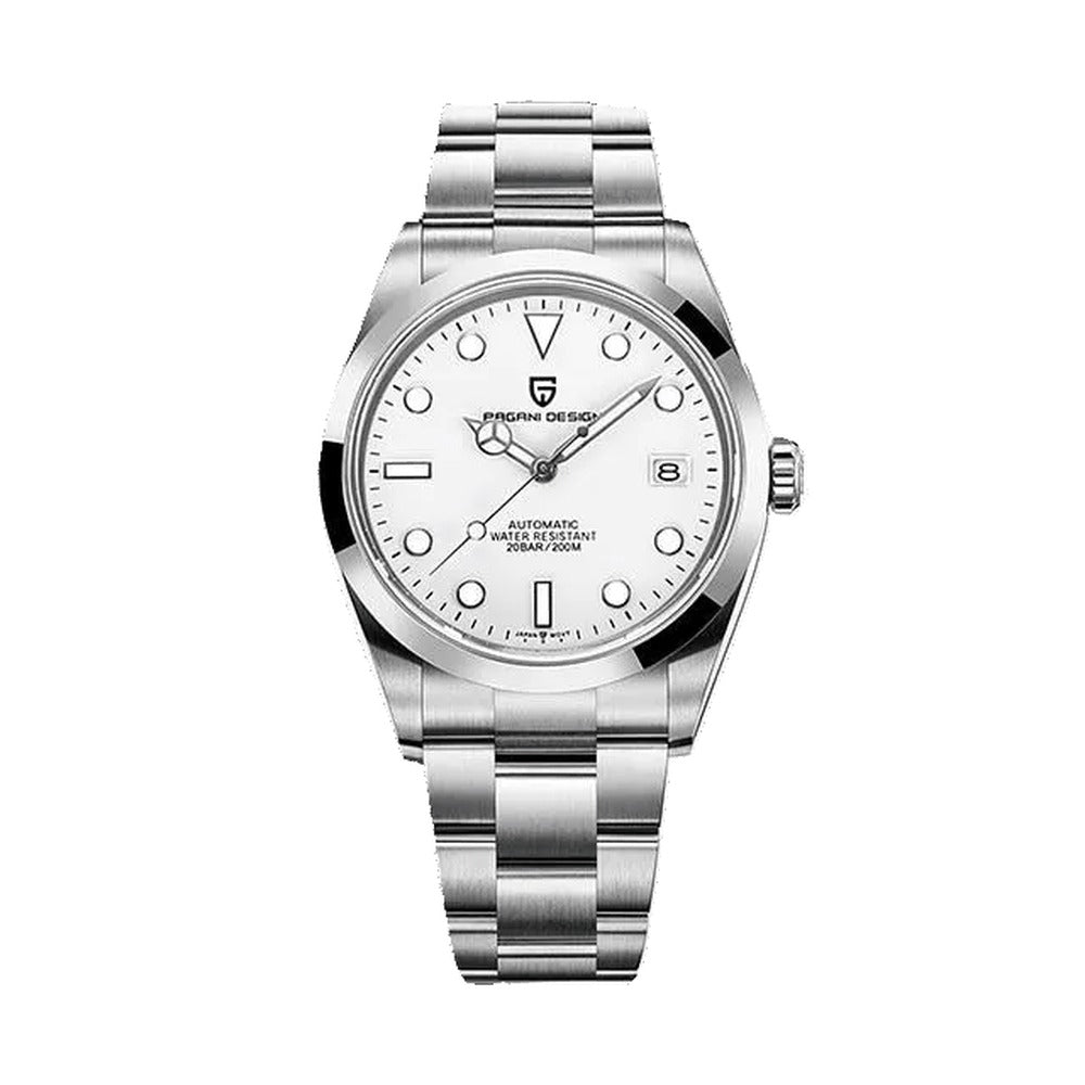 Pagani Design PD-1692 white dial explorer-style automatic on stainless steel bracelet, 200M rated