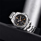 PAGANI DESIGN PD-1693 GMT automatic watch with black dial, angled side view