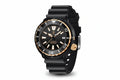 PAGANI DESIGN PD-1695 Tuna diver watch with black dial gold bezel black case and black rubber strap detail