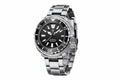 PAGANI DESIGN PD-1695 Tuna diver watch with black dial black bezel and stainless steel bracelet angled front view