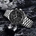 PAGANI Design PD-1701 chronograph with black dial and steel bracelet on rocky studio set