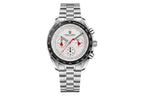 PAGANI DESIGN PD-1701 chronograph with white dial red bezel and steel bracelet front view