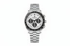 PAGANI DESIGN PD-1701 chronograph with white dial silver bezel and steel bracelet front view