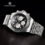 PAGANI DESIGN PD-1705 retro chronograph men's watch with black panda dial and steel bracelet
