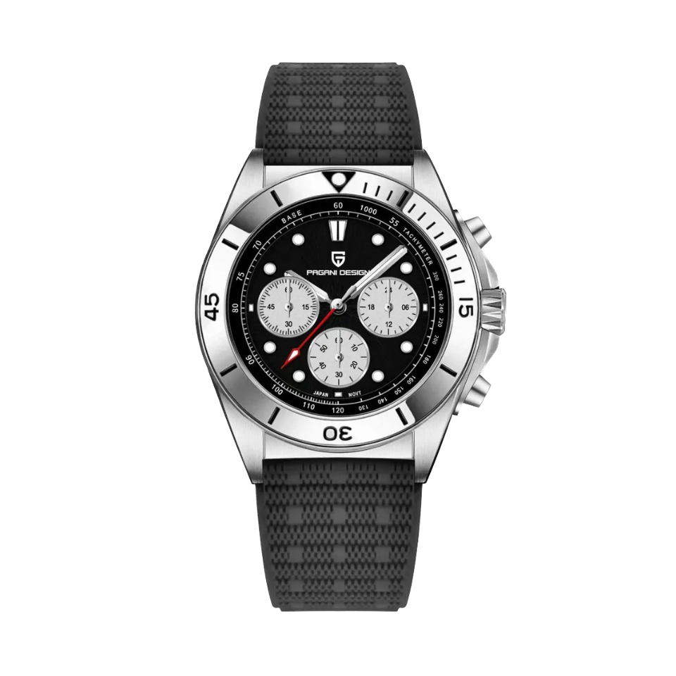 PAGANI DESIGN PD-1705 retro chronograph with white dial black subdials and steel bracelet