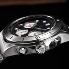 PAGANI DESIGN PD-1705 retro chronograph crown pushers and case side detail with black dial