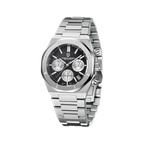 PAGANI DESIGN PD-1707 octagonal chronograph with black dial and steel bracelet angled view
