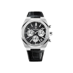 PAGANI DESIGN PD-1707 octagonal chronograph with black dial and black leather strap front view
